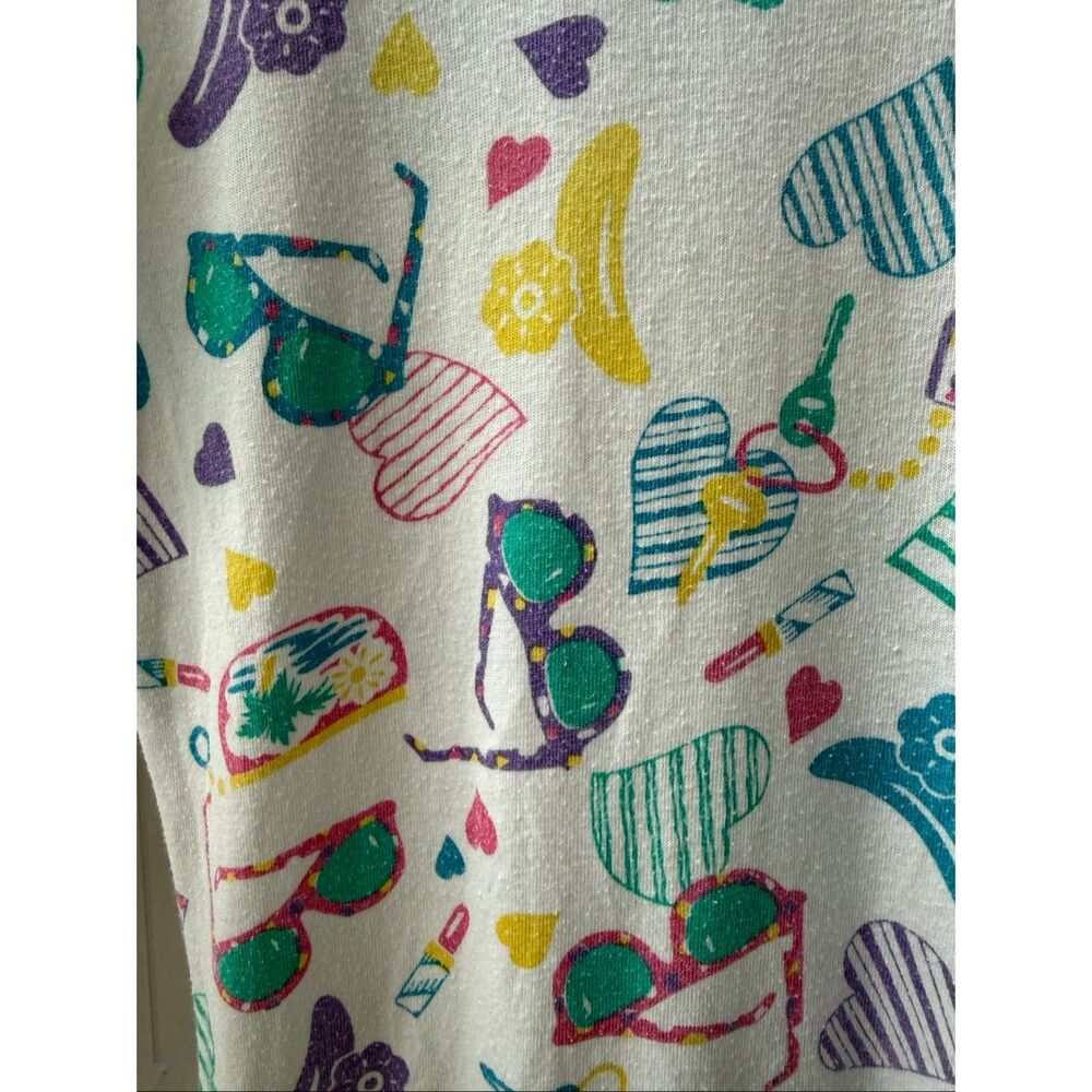 Vintage 80s 90s Tshirt Material Romper Summer Novelty Print L - Picture 8 of 8